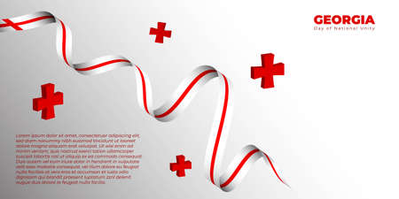 Georgia Day of National Unity design with waving red and white banner. flying 3d plus icon of Georgia flag. good template for Georgia National Day design.のイラスト素材