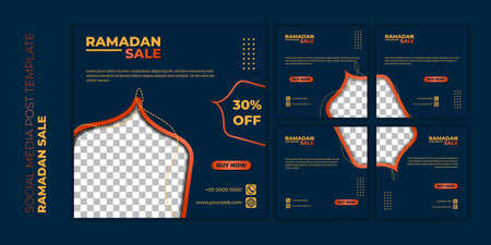 Set of social media post template. Blue social media design for ramadan kareem design. also good template for online advertising design.のイラスト素材
