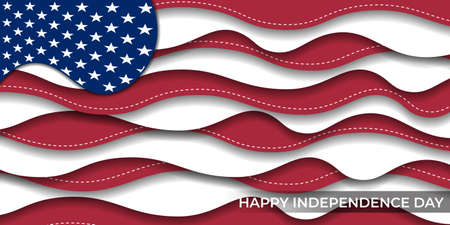 Happy Independence day for United State of America with paper cut background design. American flag background vector illustration. Good template for U.S.A Independence Day design.のイラスト素材