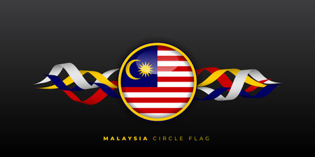 Malaysian Circle Flag vector illustration with flying ribbon design. Good template for Malaysia National Day design.のイラスト素材