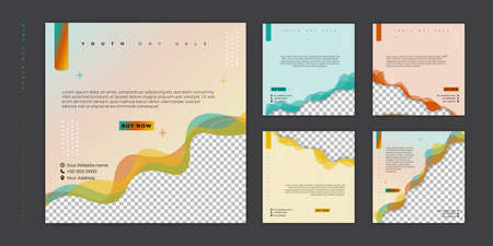 Set of social media post template. Social media template with colorful background for World Youth day design. Good template for online advertising design.のイラスト素材