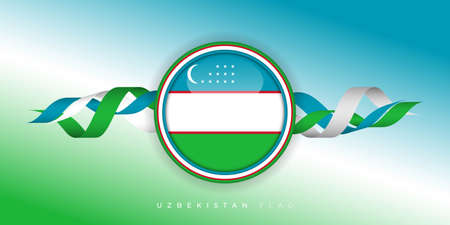 Uzbekistan independence day background with Circle Uzbekistan flag and ribbon design. Good template for Uzbekistan national day or independence day design.のイラスト素材