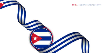 Waving Cuba ribbon flag with Cuba circle flag vector illustration. Cuba Independence day design. Good template for Cuba national day or Independence day design.のイラスト素材