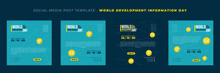Set of social media post template with Wireless and signal bar icon. World Development information...