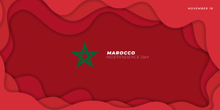 Morocco Independence day background with paper cut design. red and green background design. Good template for Morocco National Day design.のイラスト素材