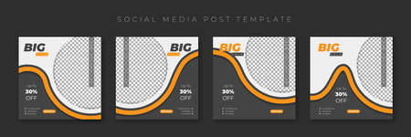 Set of social media post template with waving orange line design. Good template for online...