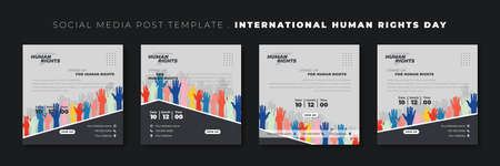 Set of social media post template with multicolor of hands on wavy background. World Human Rights Day template design. Good template for online advertisement design.のイラスト素材