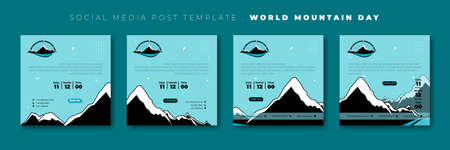 Set of social media post template with blue sky and black mountain background design. International...