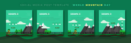 Set of social media post template with mountain and green background design. International mountain...