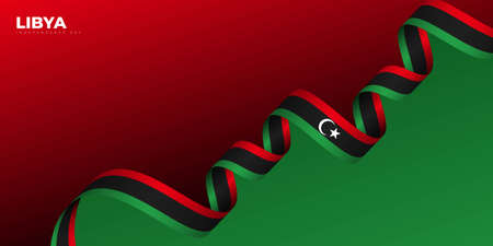 Waving Libya flag ribbon design. Libya Independence day template design. Good template for libya National day design.のイラスト素材