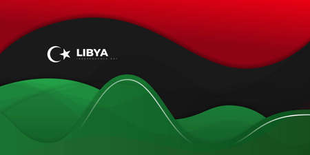 Wavy Red, black and Green background design. Libya Independence day template design. Good template for libya National day design.のイラスト素材