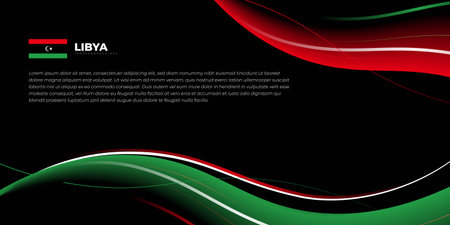 Black background design with waving red and green lines. Libya Independence day template design. Good template for libya National day design.のイラスト素材