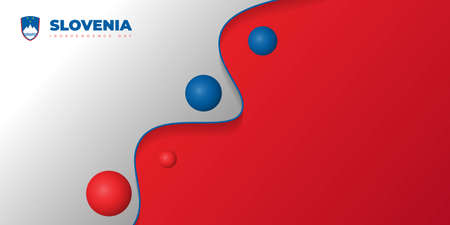 White, blue, and red abstract background with Red and blue circle design. Slovenia Independence day template design. Also good template for Slovenia National day design.のイラスト素材