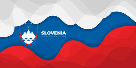 Wavy white, blue, and red background design. Slovenia Independence day template design. Also good template for Slovenia National day design.のイラスト素材