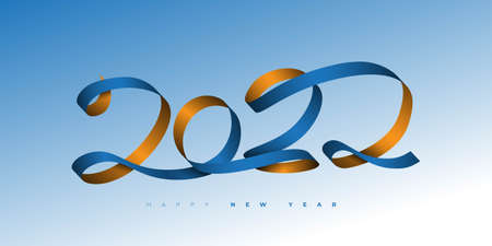 Flying ribbon forms the number 2022 for year of 2022. Happy new year background template design. good template for new year design.のイラスト素材