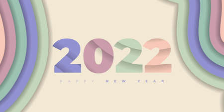 Typography design of 2022 for year 2022 with paper cut background. Happy new year background...