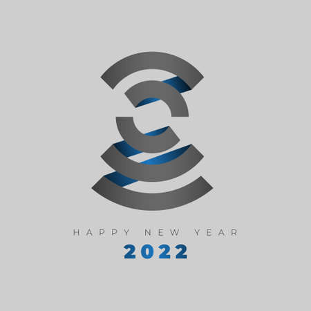 Typography design of 2022 with circle flying ribbon. Happy new year 2022 design templateのイラスト素材