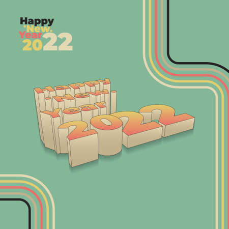 Typography of Happy New Year 2022 with retro isometric concept design. Happy new year 2022 design templateのイラスト素材
