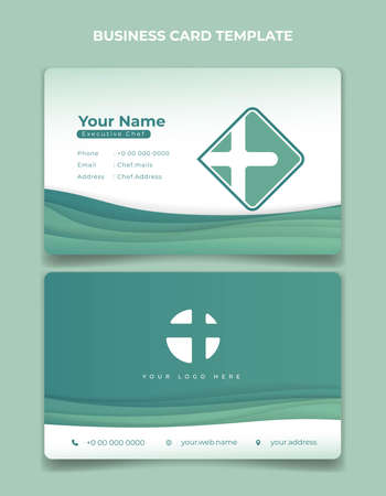 Business card in green and white with paper cut wavy background design. ID Card template design.のイラスト素材