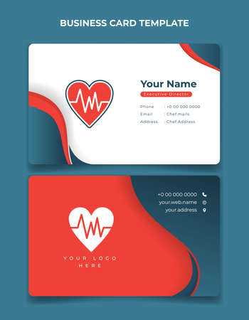 Business card in orange, blue and white design. Healthy business card design. Also good for other ID Card template design.のイラスト素材