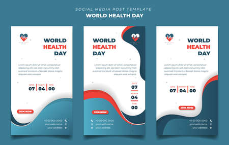 Set of Portrait social media post template for world health day with white, orange and blue background. Good template for online advertisement design.のイラスト素材
