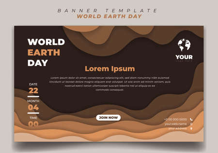 Banner template design with brown paper cut background. World Earth Day template design. good template for online advertisement design.のイラスト素材