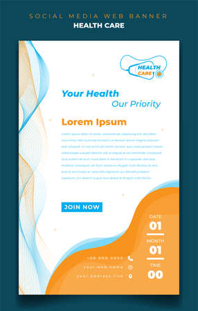 Web Banner template design with white blue yellow background for Health care designのイラスト素材