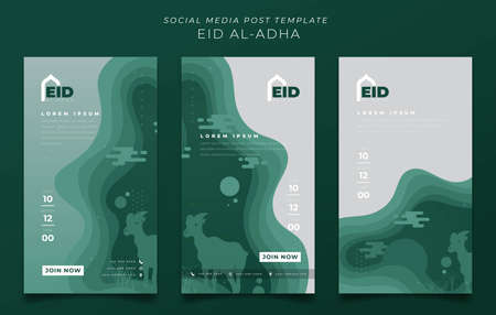 Set of social media template for eid mubarak in portrait paper cut background with goat designのイラスト素材