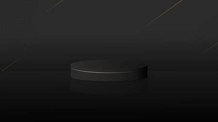 Black podium design with minimalist of gold color for product advertisementのイラスト素材