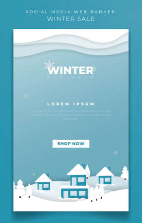 Portrait banner template with winter paper cut backgroundのイラスト素材