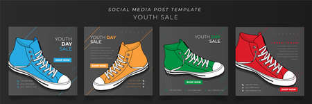 Set of social media post template with multiple shoes color for online advertisingのイラスト素材