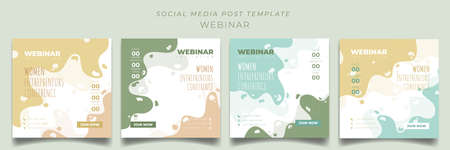 Set of social media post template with background in pastel color for webinar invitation