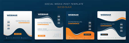 Set of social media post template in waving blue yellow background for webinar invitationのイラスト素材