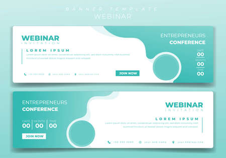 Landscape banner template design in waving pastel green with circle for webinar invitationのイラスト素材