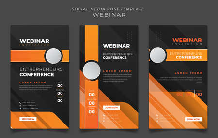 Social media post template in geometric orange and black for webinar invitation
