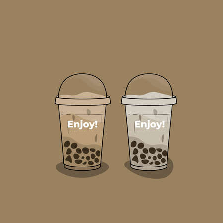 Bubble milk tea mockup for Promotion design with Boba milk tea or delicious drinks and coffeeのイラスト素材