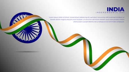 Waving india flag design and blue wheel for india independence day