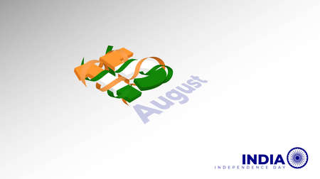 Typography number of 15 with waving green and orange banner for india independence day