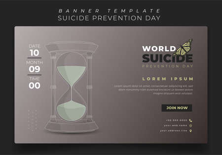 Banner template in brown background with Line art of sand timer for suicide prevention day