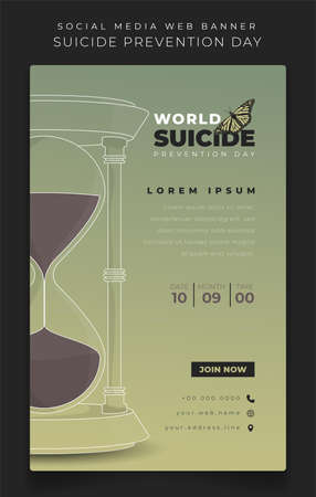Banner template in portrait design with sand clock illustration for world suicide prevention day