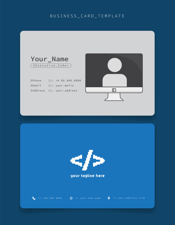 Business card or ID card template with developer icon in pixel for programmer identityのイラスト素材