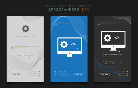 Social media post template with pixel computer icon and coding text for programmers dayのイラスト素材