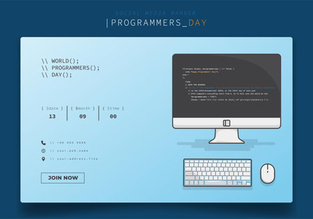 Banner template with computer in cartoon design for international programmers dayのイラスト素材