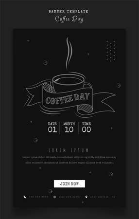 Banner template in black with coffee design for international coffee day campaignのイラスト素材
