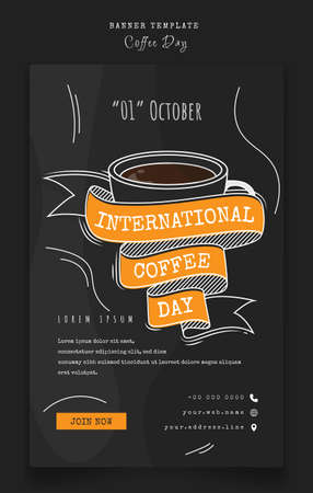 International coffee day design in black poster with lettering and coffeeのイラスト素材