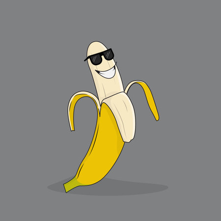 Smile banana with black glasses for banana fruit mascotのイラスト素材