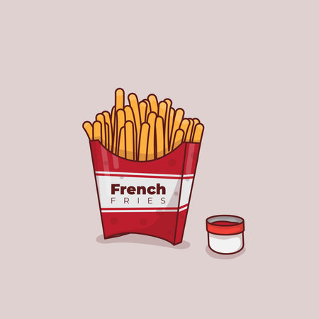 French fries carton design with red packaging and chili sauce