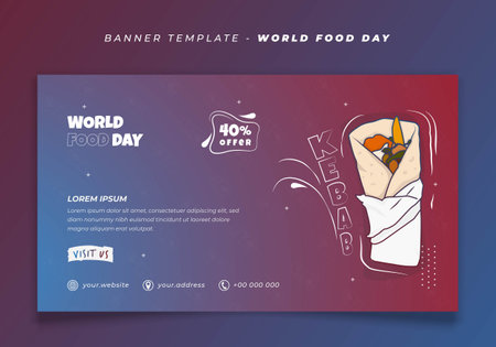 Banner template with kebab food in red blue background for world food dayのイラスト素材