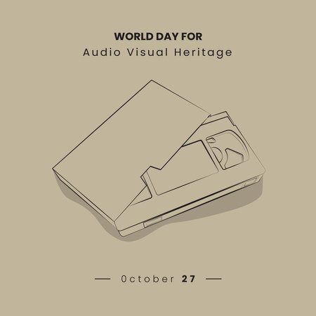 Line art of vintage video cassette design for audio visual heritage dayのイラスト素材