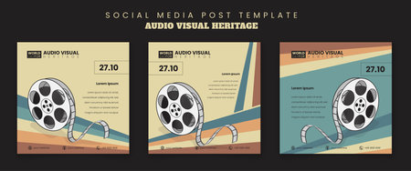 Social media post template design with movie roll for world day for audio visual heritageのイラスト素材
